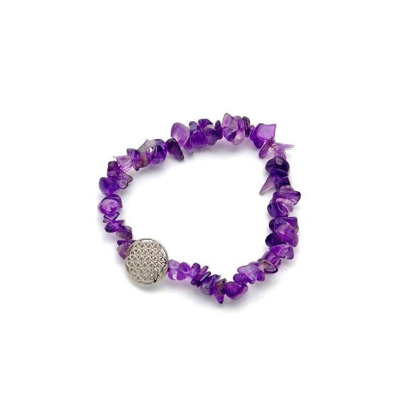 Pulsera Amatista con Amuleto Flor de la Vida (Semipreciosa)