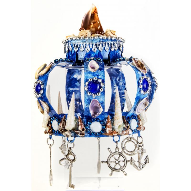 Sant. Corona Yemanja Metal Decorada c/ Herram. grande 23 x 20 cm (Cerrada)