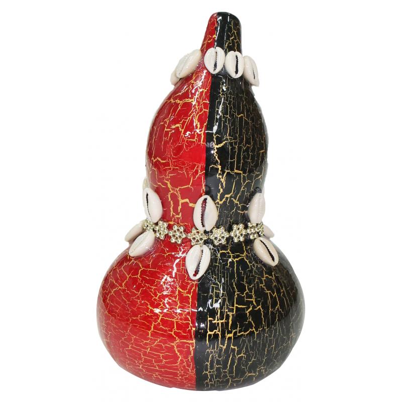 Sant. Güira o Tintillero Ceramica Rojo Negro Decorado Cauries (Eleggua)