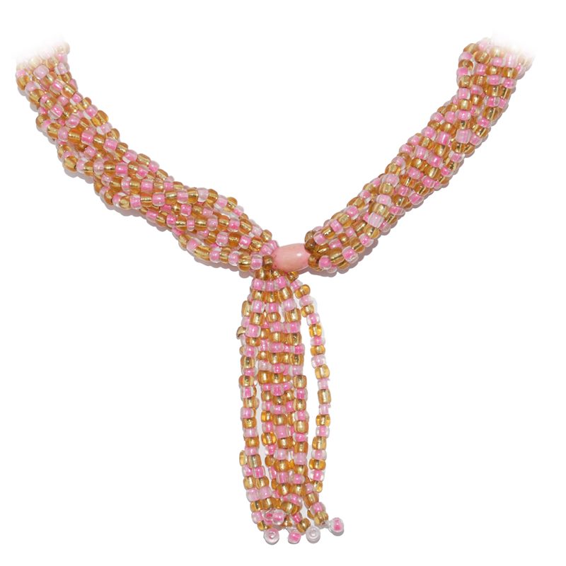 Collar Santeria Mazo Obba (Simple) (Amarillo-Rosa Cristal)  (140 a 160 cm)