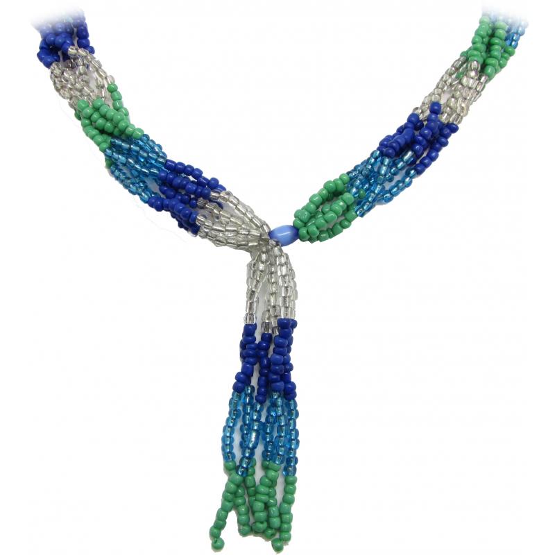 Collar Santeria Mazo Yemanja Ibu Akinomi (Simple) (Azul-Celeste-Cristal y Verde) (140 a 160 cm)