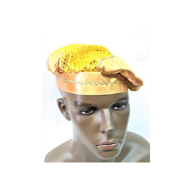 Gorro Santero Decorado Amarillo 54 cm Elastico (Ochun)