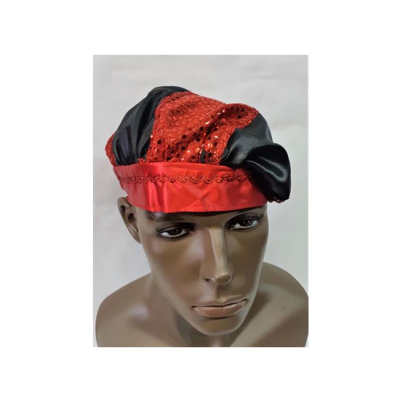 Gorro Santero Decorado Rojo y  Negro 54 cm Elastico (Eleggua)