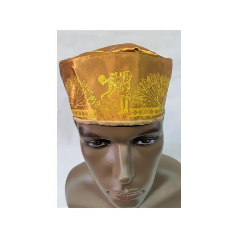 Gorro Santero Dibujos Ochun 54 cm Elastico (Amarilo dorado)(Dibujos Impresos)