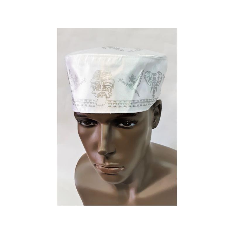 Gorro Santero Dibujos Obatala 54 cm Elastico (Blanco)(Dibujos Impresos)