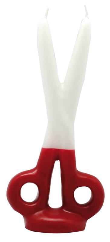 Vela Forma Tijera Changó 16 cm (Blanco - Rojo)