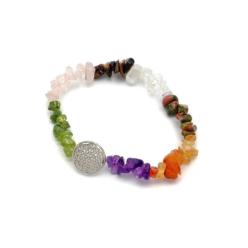 Pulsera Chakras con Amuleto Flor de la Vida (Chip-Elastica)