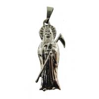 Amuleto Santa Muerte Tumbaga Plana Plateada 4,5 cm