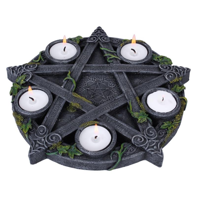 Porta velas Wicca Pentagrama 25.5 cm (Con Velas)