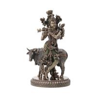 Imagen Resina Krishna y vaca  15 x 12,50 x 26 cm (Dorado Viejo) Hindu