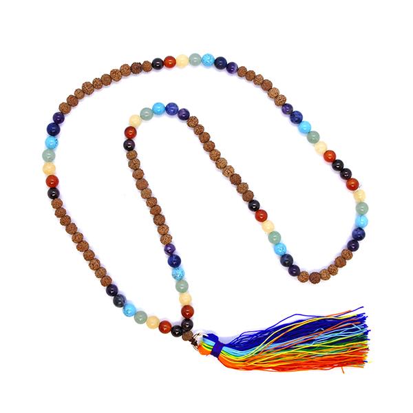 Collar Tibetano Mala 7 Chakras 50 cm - Premium (Siddhratan Rudraksha y bola piedras)