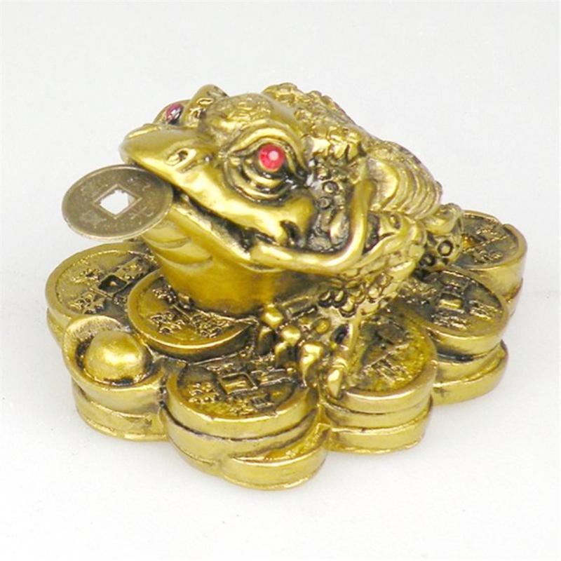 Sapo Lunar Dorado s/ monedas I-ching 6 cm (Resina)