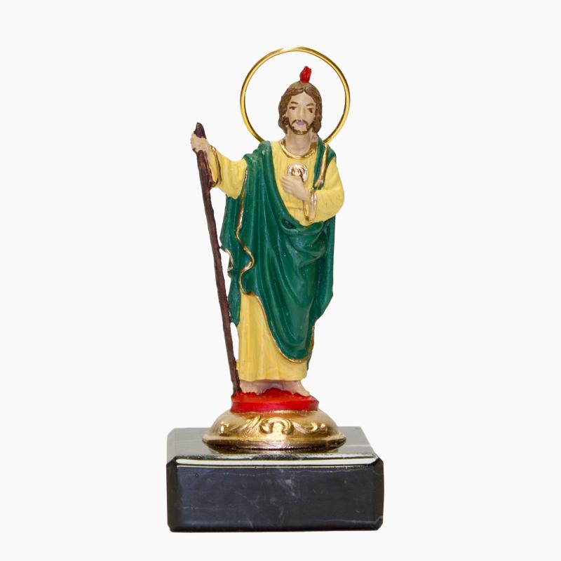 San Judas Tadeo 12 cm c/ Manto Verde - Resina (Base Marmol)