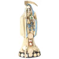 Imagen Santa Muerte C/ Monedas 30 cm. (Hueso) (c/ Amuleto Base) - Resina. Artesanal puede variar color de los detalles