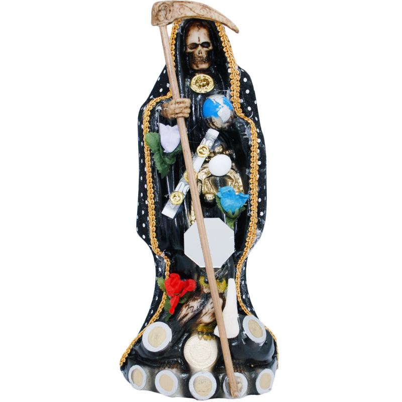 Imagen Santa Muerte Vestida 30 cm (Negra) (c/ Amuleto Base) Artesanal - Resina