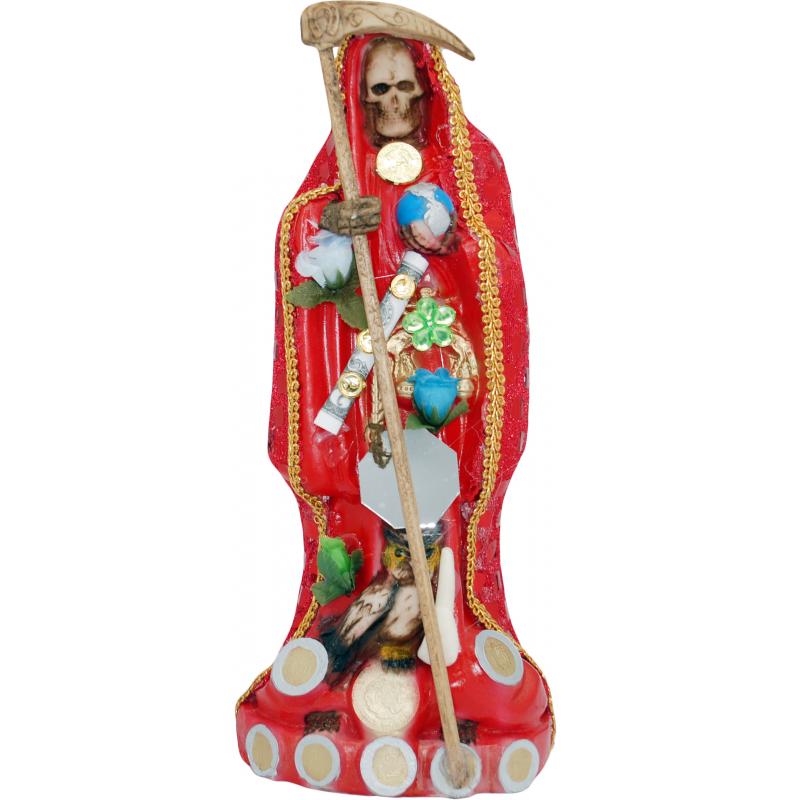 Imagen Santa Muerte Vestida 30 cm (Roja) (c/ Amuleto Base) Artesanal - Resina