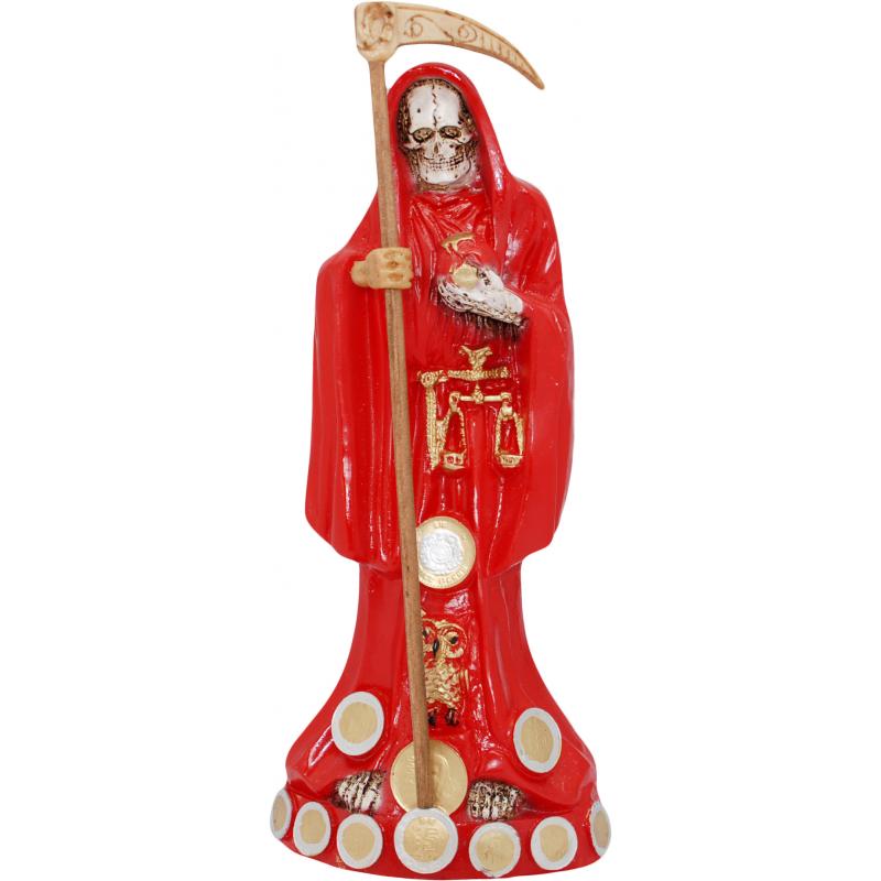 Imagen Santa Muerte C/ Monedas 30 cm. (Roja) (c/ Amuleto Base)Artesanal Puede Variar el color y forma de los detalles- Resina(has)