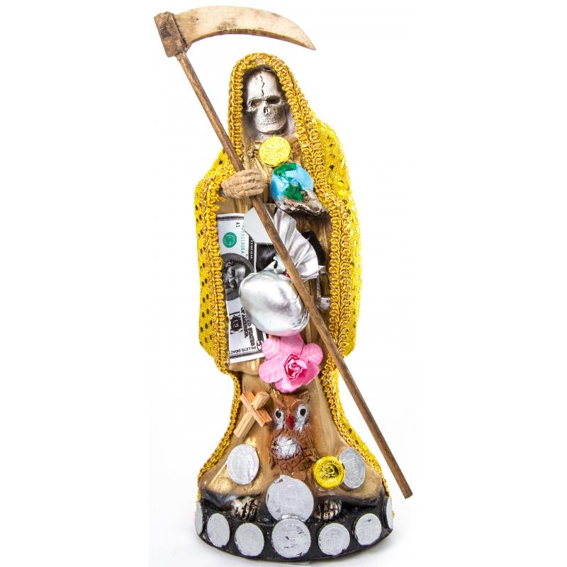 Imagen Santa Muerte Vestida 30 cm (Amarilla) (c/ Amuleto Base) Artesanal - Resina