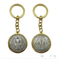 Llavero Dorado Medalla San Benito plateada 3,1 cm