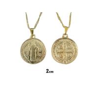 Medalla San Benito metal dorada 2 cm en caja con cadena(HAS)