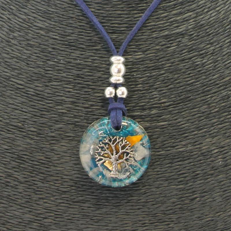 Collar Orgon Arbol de la Vida Azul (3,2 cm Ajustable)