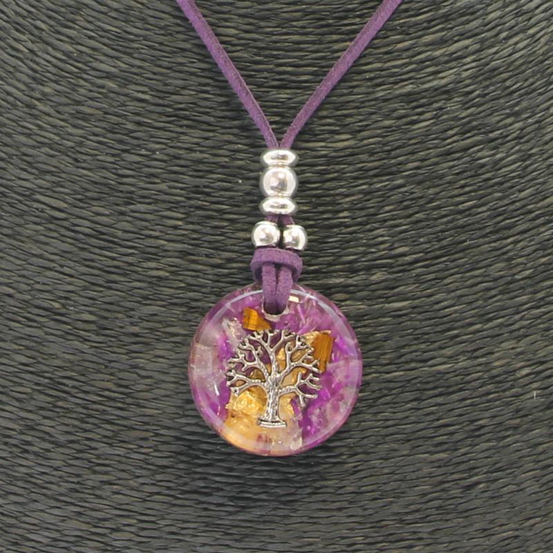 Collar Orgon Arbol de la Vida Morado (3,2 cm Ajustable)