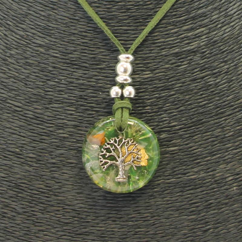 Collar Orgon Arbol de la Vida Verde (3,2 cm Ajustable)