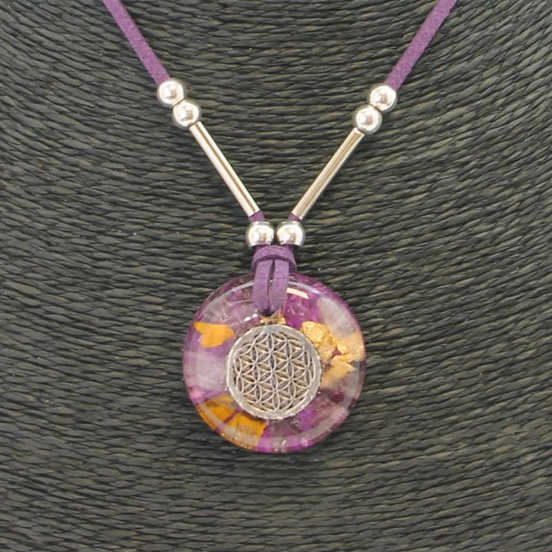 Collar Orgon Flor de la Vida Morado (3,2 cm Ajustable)