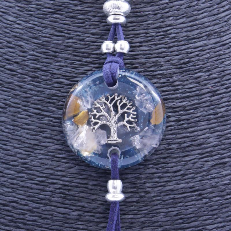 Collar Orgon Arbol de la Vida Azul con Abalorios (3,7 cm Ajustable)