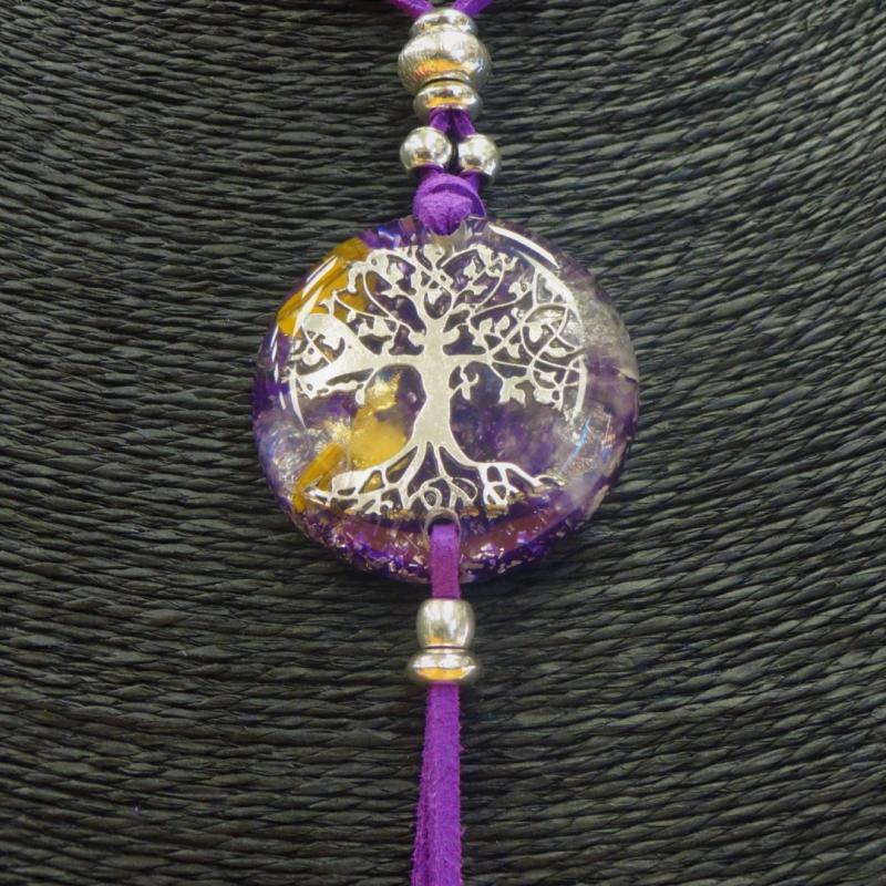 Collar Orgon Arbol de la Vida Morado con Abalorios (3,7 cm Ajustable)