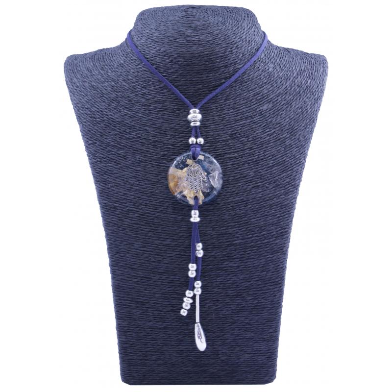 Collar Orgon Mano de Fatima Azul con Abalorios (3,7 cm Ajustable)