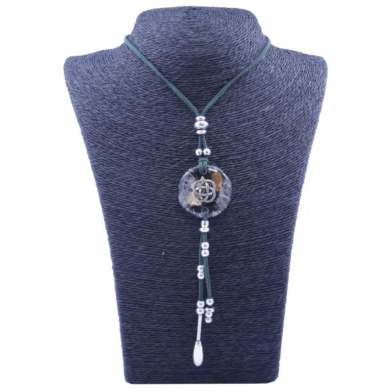 Collar Orgon Nudo Celta Verde con Abalorios (3,7 cm Ajustable)