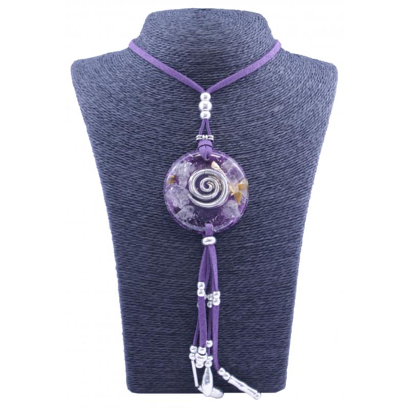 Collar Orgon Espiral Morado con Abalorios (5,4 cm Ajustable)