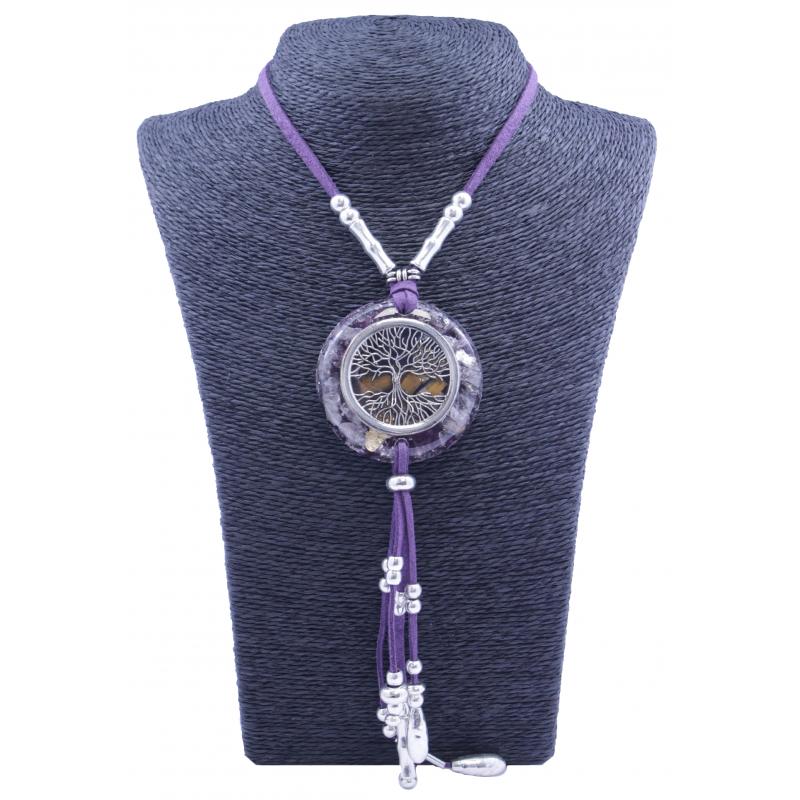 Collar Orgon Arbol de la vida Morado con Abalorios (5,4 cm Ajustable)