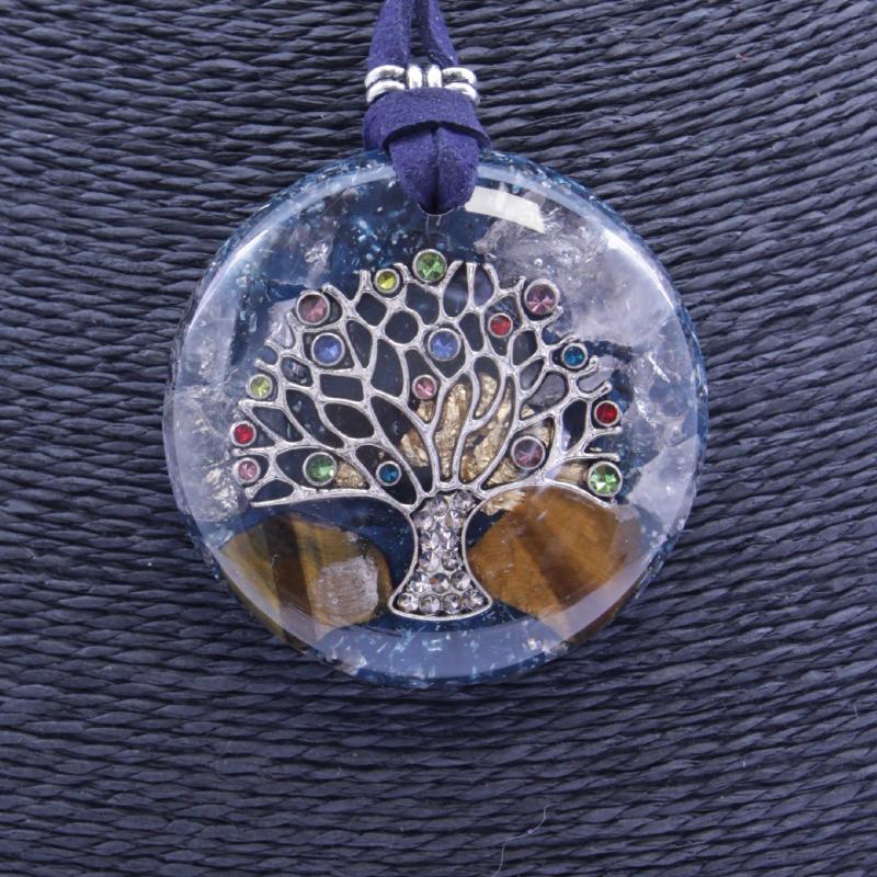 Collar Orgon Arbol de la vida brillantes Azul (5,4 cm Ajustable)