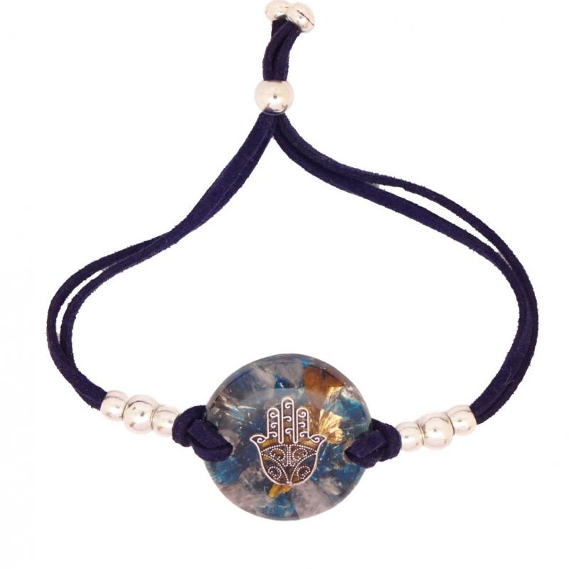 Pulsera Orgon Mano Fatima Azul (3,2 cm Ajustable)