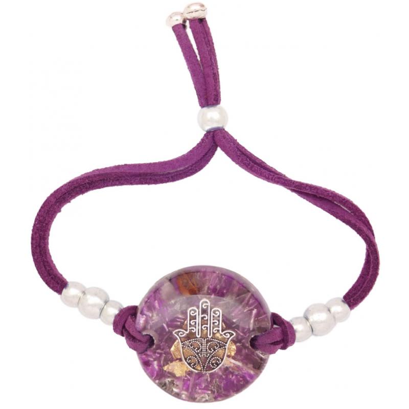 Pulsera Orgon Mano Fatima Morada (3,2 cm Ajustable)  Morada