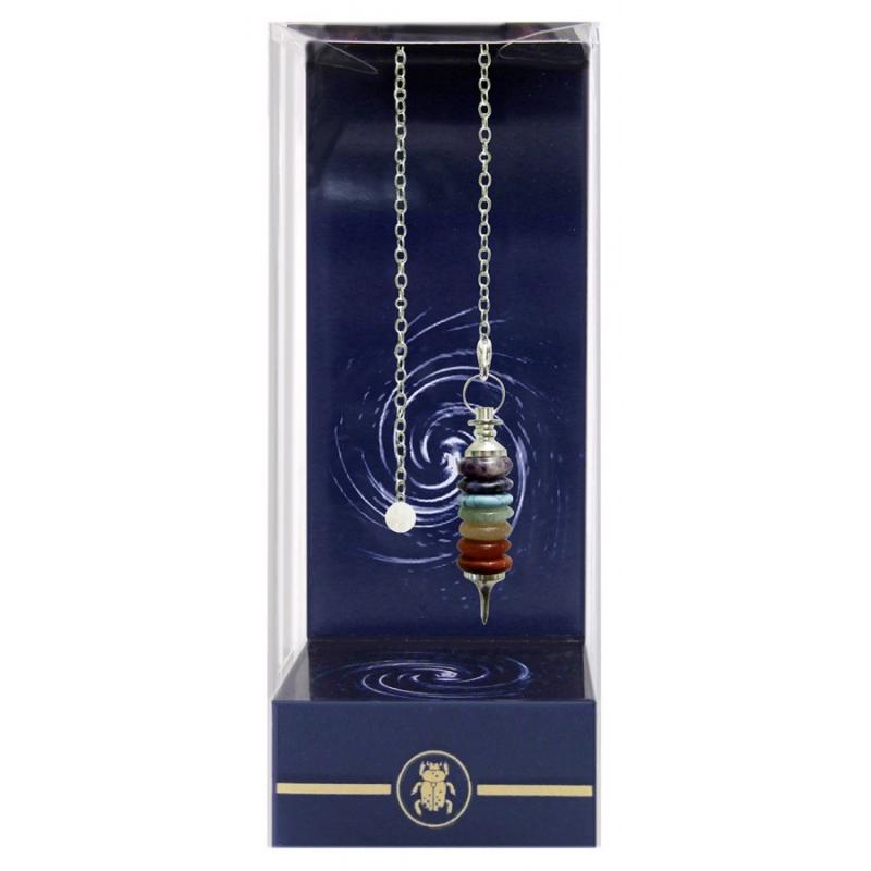 PENDULO Piedra 7 Potencias o Chakras (7 Anillos) (Deluxe con caja y bolsa) (Sca)